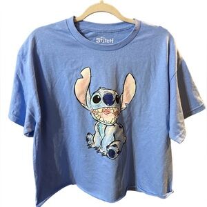 Lilo And Stitch Women’s Watercolor Graphic Cropped T-Shirt Blue